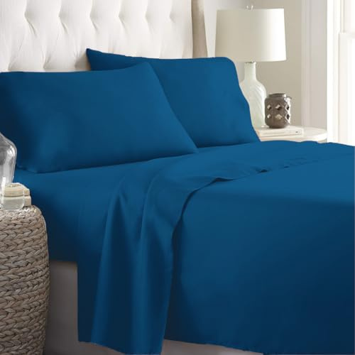 LARA MORADA - Set Completo Lenzuola Matrimoniali, 100% Cotone, Made In Italy, Tinta Unita, Per Letto Matrimoniale 2 Posti, Blu Royal