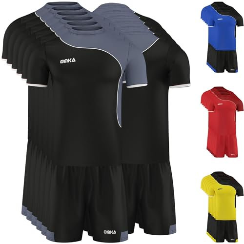 OMKA 6er Herren Trikotsatz Trikotset 2-teilig Fußball Handball Rugby Volleyball (Jersey + Shorts), Farbe:Schwarz, Größe:M