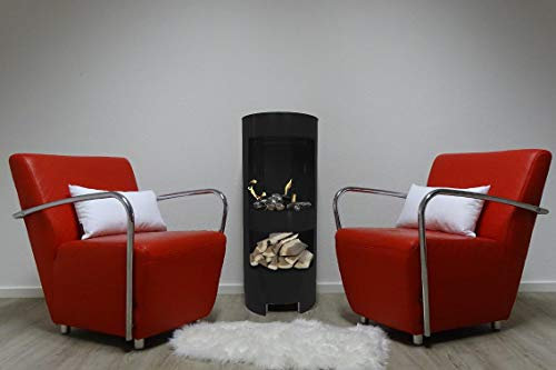 Ethanol und Gelkamin Gel Kamin Modell Hightower Schwarz 100cm mit Holzfach inklusive 3 Brennstoffdosen