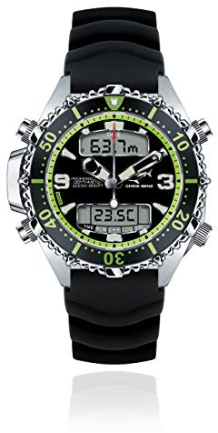 Chris Benz Depthmeter Digital 200M Taucheruhr mit schwarzem Kautschukband, Kaimangrün