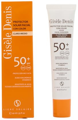 GISÈLE DENIS - Protector Solar Facial, 40 ml, Protección FPS50+, Crema Solar con Color Claro-Medio, Cuidado Facial, Hidrata y Unifica el Tono de la Piel, para Uso Diario, Bronceado Natural