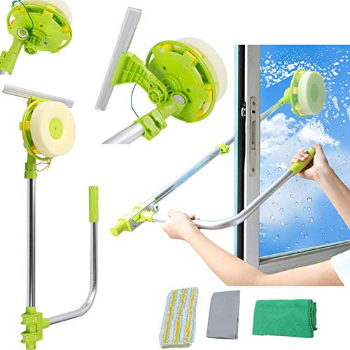 Professional Window Squeegee Cleaner, Glass Dust High-Rise Window Cleaning Brush, Telescopic Pole, Window Cleaner Glass Extending Handle Wash Cleaning Tool Kit, 2 in 1 Sponge Squeegee Equipment