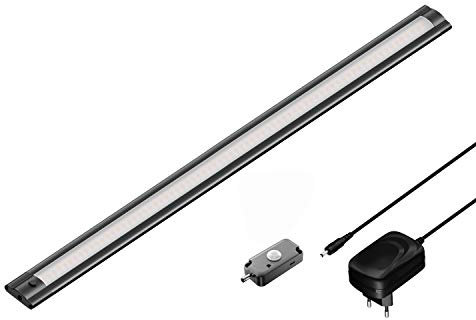 ledscom.de LED Unterbau-Leuchte SIRIS schwarz matt mit Netzteil und Bewegungsmelder flach, 50cm, 531lm, warmweiß