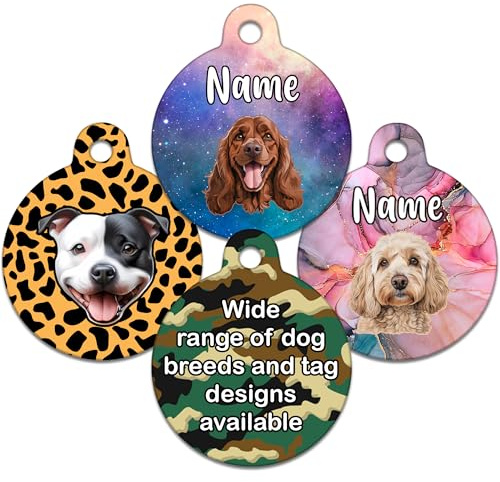 Spoilt Rotten Pets Dog Face Tag Lots of Breeds & Tag Colours to Choose from Puppy Disc Pet Identity Cat or Dog Tag Custom Printed with Your Contact Details