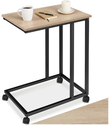 tectake® Table d'appoint à roulettes Canape Fauteuil Lit, 48 x 35 x 70 cm, Bout de canapé, Plateau Petit Dejeuner, Table Ordinateur Portable, Meuble Salon, Meuble Chambre, Table de Chevet, Bois Clair