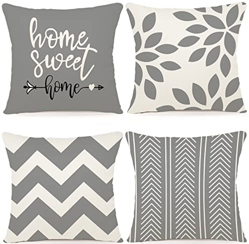 ZWJD Kissenbezug 60x60 4er Set Dekokissen Kissenbezüge Dekoration Outdoor Kissenbezüge Leinen Dekokissen für Schlafzimmer, Sofa, Stuhl, Bett, Garten (60 x 60 cm,Grau)