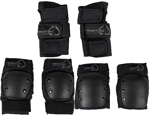 ProTec Spade Series Junior Pad Set – Complete Knee, Elbow, and Wrist Guards for Ages 8+, Black – High-Impact Protection for Skateboarding, Cycling, Roller Skating, and More Activities