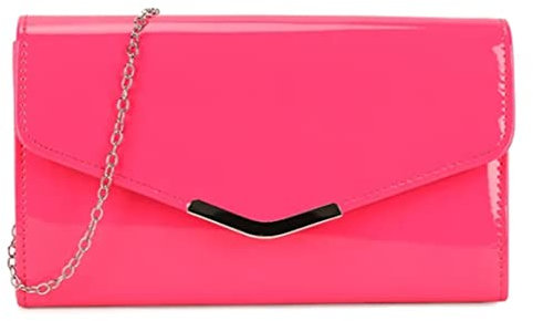 LeahWard Women's Patent Clutch Bag Flap Envelope Party Wedding Evening Handbag (Fuchsia)