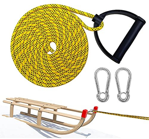 Schlittenseil Mit Karabiner,Schlittenleine Mit Griff,Schlitten Seil 4m,Schlitten Zugseil,Schlittenseil Mit Griff,Schnur für Schlitten,Schlittenseil,Ideal zum Ziehen von Schlitten