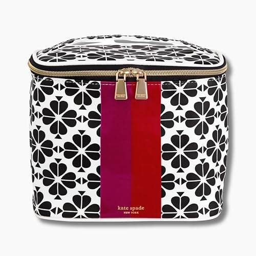 Kate Spade New York Beige Lunch Bag, Small Insulated Lunch Tote, Thermal Bag with Double Zipper and Carrying Handle, Black Spade Flower