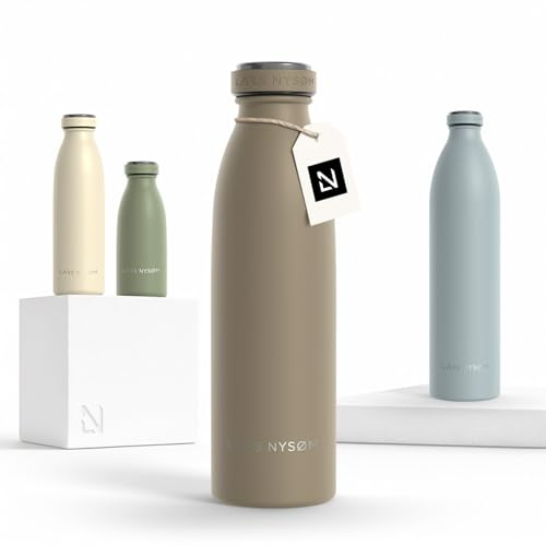 LARS NYSØM rostfri vattenflaska 350ml, 500ml, 750ml, 1L, 1,5 liter | Termosflaska lämplig för kolsyrat | Läcksäker vattenflaska för sport, utomhus (Taupe Brown, 500ml)