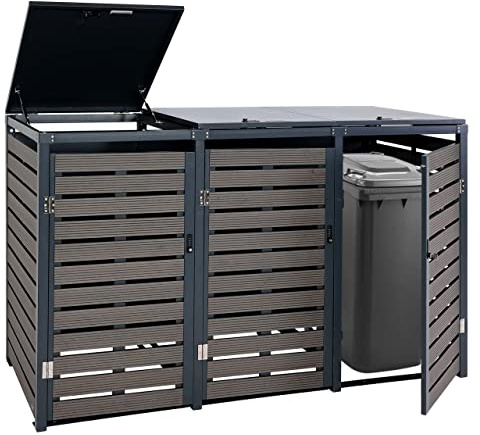 3er Mülltonnenverkleidung HWC-K14AM, Mülltonnenbox Mülltonnenabdeckung, 119x205x84cm WPC Metall - anthrazit