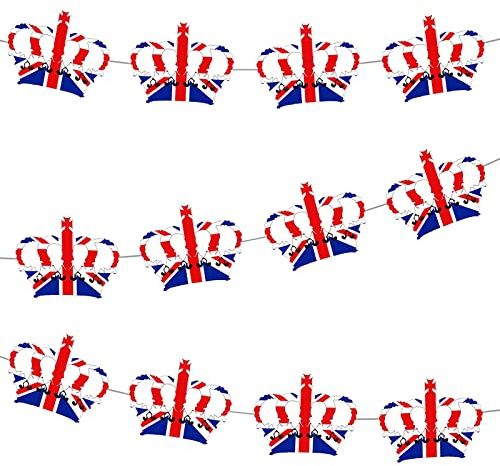 YAAVAAW 2.5m Union Jack Crown Bunting with 12pcs Crowns,VJ Day 80th Anniversary Decorations Bunting,UK Flag Great Britain British Bunting Flag Garland for VJ Day 80 Years,Union Jack Party Decorations