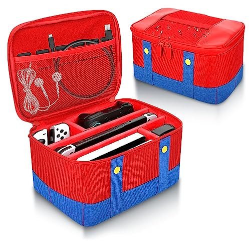 Vadaxx Cute Switch Carry Case for Nintendo Switch/Lite/OLED, Portable Soft Shell Waterproof Protective Storage Travel Carrying Case Messenger Bag Oxford for NS SD Console Dock JoyCons Accessories