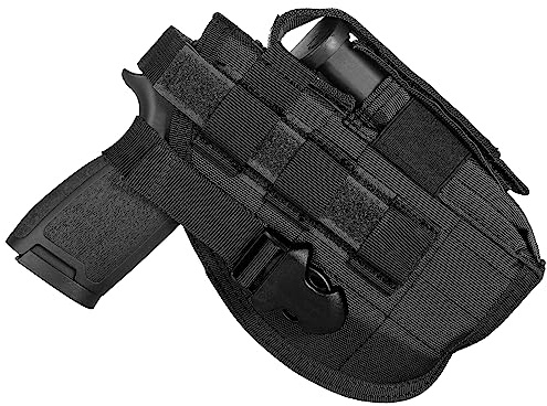 Tactical Molle Belt Gun Holster, Universal Adjustable Pistol Holsters with Mag Pouch Fits S&W M&P Shield M1911 Glock 17 26 42 (Black - Right Hand)