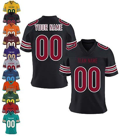 Herren-Sporthemden Personalisiert American-Football-Trikot, Personalisierte Schnelltrocknend Atmungsaktiv T-Shirt kurzärmelig für Damen Kinder, S ~ 7XL