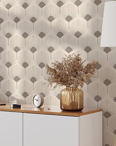 Coloritto Beige Retro Art Peel and Stick Wallpaper | Removable Self Adhesive Floral Pattern | Boho Wallpaper | Wall Art Wallpaper (Sample 12 W x 8 H)