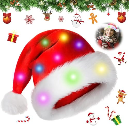 Mecctuck Weihnachtsmütze, Weihnachtsmützen, Mütze mit LED Licht, Nikolausmütze, Weihnachtsmann Mütze, Weihnachtsmütze LED Mütze, Nikolausmützen, Christmas Hat Einheitsgröße für Kinder und Erwachsene