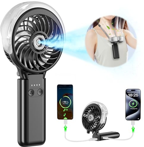 HandFan 5200mAh Handheld Misting Fan with Power Bank, 34ml Water Tank, Rechargeable Personal Fan, Spray Water Mist Fans, Electric Mini Hand Fans for Beach, Travel & Outdoor