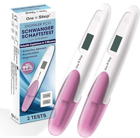 2 Stück One+Step Schwangerschaftstest Frühtest digital I Pregnancy Test I 1x Frühschwangerschaftstest I Schwangerschaftsfrühtest mit Anzeige Schwanger oder Nicht Schwanger I 25 mIU/ml