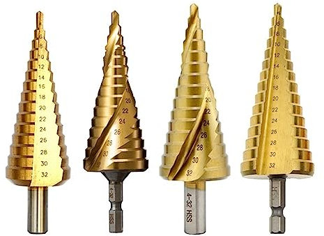 Stufenbohrer HSS Spiral gerade gerillt Dreieck Sechskant Schnellwechselschaft Metall Holzbearbeitung (Color : Titanium Type 2, Size : 3-13mm(11 Steps))