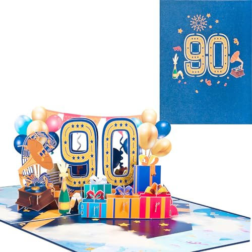 Pop-Up Karte zum 90. Geburtstag,3D Grußkarte zum 90. Jahrestag,Grußkarte zum Jahrestag,Grußkarte für Geburtstage,Ehen,Freundschaften
