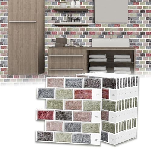 LZQ 10 Stück 3D Fliesen Aufkleber, 30 x 30 cm Fliesenaufkleber Selbstklebende Fliesen Selbstklebende Wandfliesen PVC-Fliesen für Küche Bad Küche Zurück Wandfliesen Mosaikfliesen(Type B, Grau + Braun)