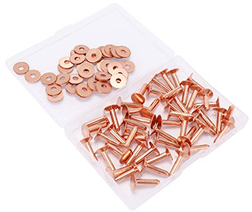 Jzoowar 50 set di rivetti e bave in rame, rivetti in rame, per cinture, portafogli, collari, forniture per artigianato, 5/8 pollici