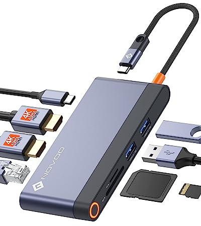 NOVOO Hub USB C 8 en 1 Double HDMI 4K@60Hz,Ethernet Gigabit,3*USB A 5Gbps | PD 100 W, Lecteur de Cartes SD et TF, Station d'accueil Multiport pour MacBook/Dell/Lenovo/Microsoft