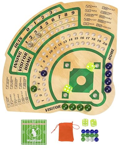 WodGod Baseball Board Game,Baseball Dice Board Game,Solid Wood,12 Colourful Beads and Dice,Manual Included,Portable,Perfect for Home Party,Family Night and Road Trip (Sector)