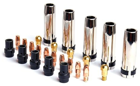 WELDCUT Verschleißteile Set MB-36 Ersatzteile für MIG/MAG-Schweißbrenner M6 M8 Schweißzubehör Auswahl 25 Stück (Kupfer-Stromdüsen (E-Cu), 1.0 mm/Gewinde M6 / ECu (140.0242))
