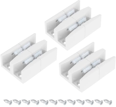 sourcing map Lot de 3 guides de bas de porte de douche coulissante pour porte de douche en verre sans cadre de 1,27 cm, 47 mm de large, guide coulissant avec vis, blanc