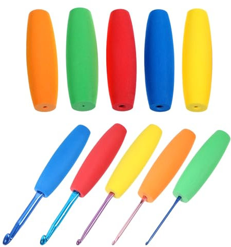 Ergonomic Crochet Hook Grips - 10 Pcs Soft Eva Handles | Arthritis Friendly Cushion for 2-10mm Hooks | Reduce Hand Fatigue| Comfort Grip for Knitting & Crocheting