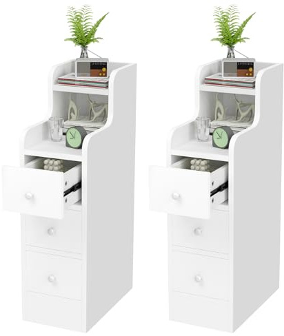 CHOWGOLI Nachttisch Schmal 2er Set, Nachttisch Klein für Schlafzimmer, Wohnzimmer, Beistelltisch mit Schublade, Schmaler 20 cm Breit 70 cm Hoch, Nachtschrank Schmal Weiß, 20x35x70 cm
