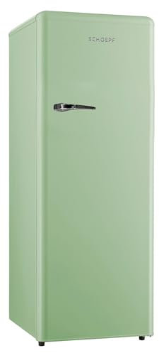 SCHOEPF – RKS245 Vollraum-Kühlschrank 145,6 cm – Retro Design – 238 L – LED-Beleuchtung – Höhenverst. Füße – 40 dB – Freistehend – Vintage Look - Getränkekühlschrank, Standardkühlschrank (Grün)