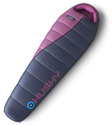 Husky Motion Schlafsack 4 Jahreszeiten bis -20°C, Warmer Winter Mumienschlafsack für Erwachsene, Winterschlafsack für Camping, Trekking und Outdoor (Blau/Rosa, 200x80)