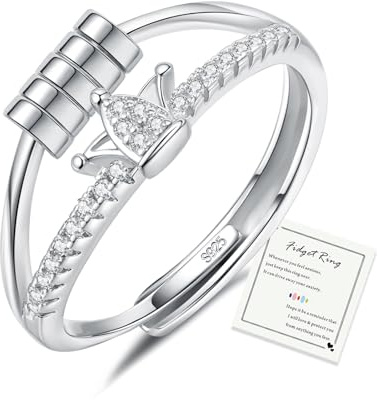 HEEYA Anxiety Ring für Damen Silber 925 Angstring mit 5A Zirkonia Offen Verstellbar Anti Stress Ring mit Perlen Spinner Fidget Ringe Frauen Hypoallergen Stimmungsring gegen Stress