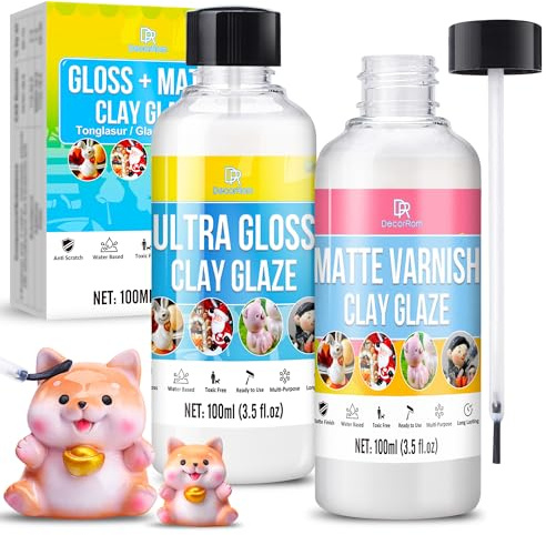 Air Dry Clay Glaze Kit - 7oz Polymer Clay Glaze & Varnish for Air Dry Clay - High Gloss & Matte Sealant, Waterproof, Scratch-Resistant Finish for Pottery, Sculptures & Ceramics, Non-Toxic Clay Gloss
