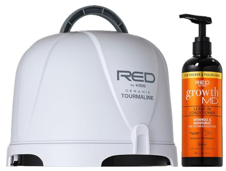 Red by Kiss Professional Haircare Bundle, 3000 Ceramic Tourmaline Hood Dryer & Growth MD Leave-in Conditioner with 5X Menthol, Biotin & Niacinamide, for Thicker, Fuller, Healthier Hair