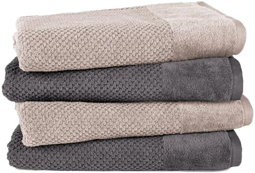 Pure Label Badetücher 4-TLG 4x70x140, Anthrazit | Stein | weich, saugstark, 100% Baumwolle & OEKO-TEX, mit Schlaufe