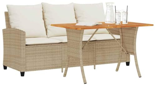 Festnight Balkon Sofa mit Tisch Rattan Sofa 3 Sitzer Balkonsofa Balkonmöbel Kleiner Balkon Balkon Couch Gartensofa Wetterfest Balkonlounge Gartenbank Lounge Sofa Outdoor Rattansofa
