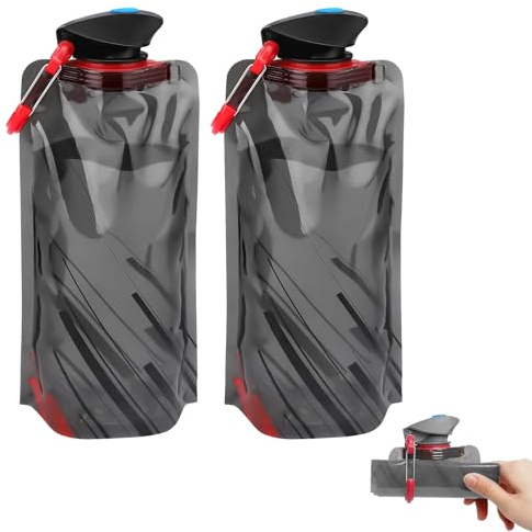 2 Stück Faltbare Trinkflasche, 700ML Wiederverwendbare Trinkflasche, Faltbar mit Clip, BPA-Frei, Trinkbeutel für Festivals, Wandern, Reisen und Abenteuer