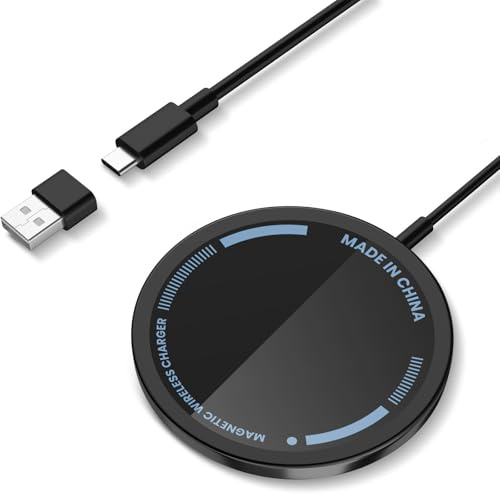 Apple Chargeur MogSafe,iPhone Rapide Chargeur magnétique 15W, Induction Compatible avec iPhone 17/16/15/14/13/12/X/XS/XR Series,AirPods 4/3/2/Pro2 (【A-Noir】)