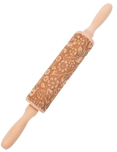 Mattarello in Legno Goffrato per Impasti e Crostate, Khaki