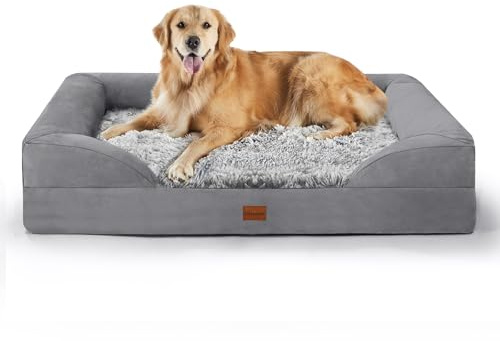 Gimars Cama Ortopédica para Perros XL de 9,5 cm de Grosor para Perros extragrandes– Sofá Cama de Apoyo con Espuma 28D Tipo Caja de Huevos, Funda Extraíble Lavable y Forro Impermeable, Cuadrada