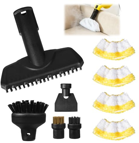 9-teiliges Dampfreiniger Zubehör Set kompatibel mit Kärcher SC1 SC2 SC3 SC4 SC5, Ersatz Handdüsen-Set mit Rundbürsten, Messingbürste, Schaberdüse, Breitdüse, 4 Mikrofasertücher