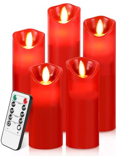 Randaco Rote LED Kerzen mit Fernbedienung 5 Stück, Batteriebetriebene Flackernde Kerzen Set, Realistische Flammenlose Kerzen für Weihnachten, Party, Festliche Deko, Tischdekoration