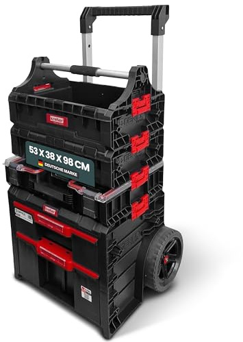 XL Werkzeugtrolley - Qbrick System Werkzeugkoffer mit Rollen, Werkstattkoffer Set, Werkstattwagen mit viel Zubehör! B x T x H in cm: 53 x 38 x 98 cm ! Privat & Gewerbe (SET 14)