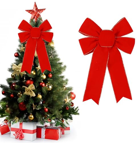 Lysjoy Noeud Sapin de Noel Rouge, 1 PCS Gros Noeud Rouge Noel, 33 x 23cm Nœud Rouge Sapin de Noels, Nœud de Velours de Noël Rouge pour Sapins de Noël, Guirlandes, Coffrets Cadeaux (1 PCS)