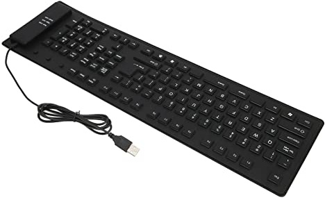 Dioche Tastiera in Silicone Pieghevole con 109 Tasti USB Design Silenzioso Cablato per Il Laptop Desktop Home Office - Impermeabile, a Prova di Polvere, Flessibile, Tocco Morbido, (Black)
